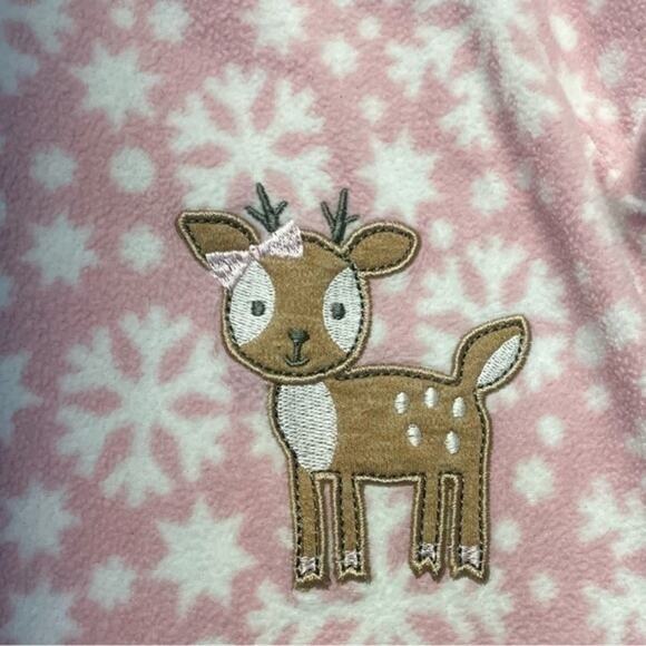 Pink Snowflake Deer Fleece Footie Pajamas Full Zip girls Size 4T - Picture 3 of 9